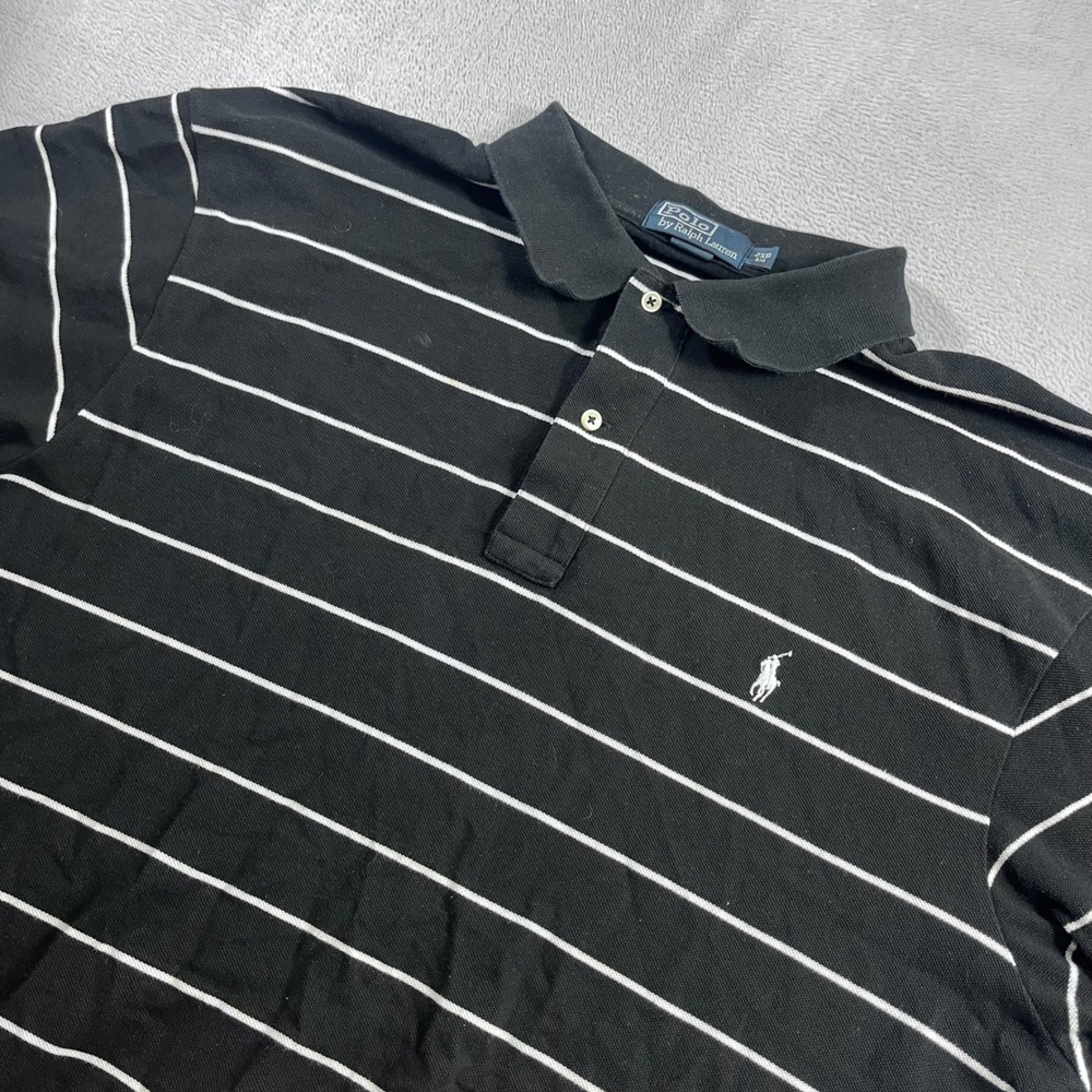 Polo Ralph Lauren Mens 2XB Big Black White Striped Short Sleeve Polo Shirt Pony